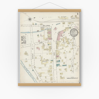 Old map wall art mockup — magnetic wood frame on white wall — Sanborn Fire Insurance Map from Brewster, Putnam County, New York (1887) - Complete Map Set