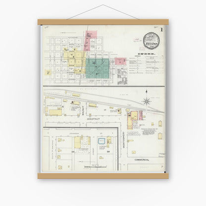 Old map wall art mockup — magnetic wood frame on white wall — Sanborn Fire Insurance Map from Kahoka, Clark County, Missouri (1893) - Complete Map Set