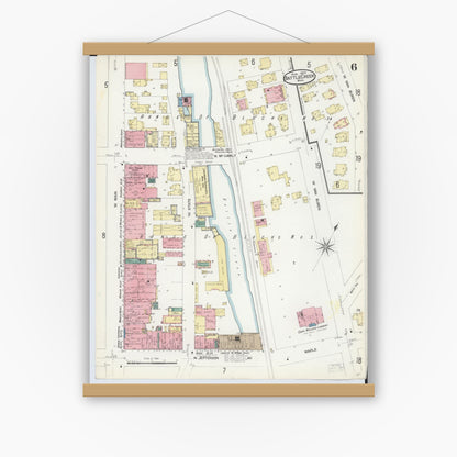 Old map wall art mockup — magnetic wood frame on white wall — Sanborn Fire Insurance Map from Battle Creek, Calhoun County, Michigan (1907), Sheet #0006