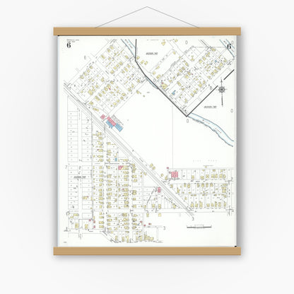 Old map wall art mockup — magnetic wood frame on white wall — Sanborn Fire Insurance Map from Byesville, Guernsey County, Ohio (1948), Sheet #0006