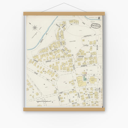 Old map wall art mockup — magnetic wood frame on white wall — Sanborn Fire Insurance Map from Chautauqua, Chautauqua County, New York (1888), Sheet #0002