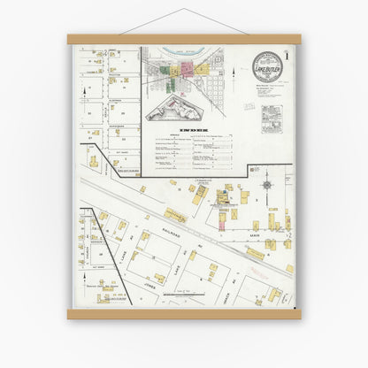 Old map wall art mockup — magnetic wood frame on white wall — Sanborn Fire Insurance Map from Lake Butler, Union County, Florida (1920) - Complete Map Set