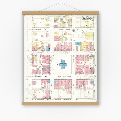 Old map wall art mockup — magnetic wood frame on white wall — Sanborn Fire Insurance Map from Winterset, Madison County, Iowa (1916), Sheet #0003