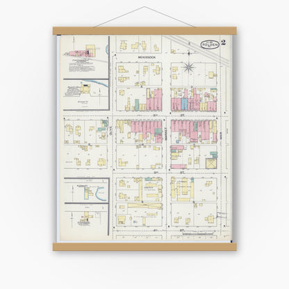 Old map wall art mockup — magnetic wood frame on white wall — Sanborn Fire Insurance Map from Holden, Johnson County, Missouri (1892), Sheet #0002