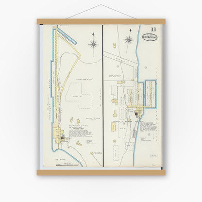 Old map wall art mockup — magnetic wood frame on white wall — Sanborn Fire Insurance Map from Cheboygan, Cheboygan County, Michigan (1890), Sheet #0011