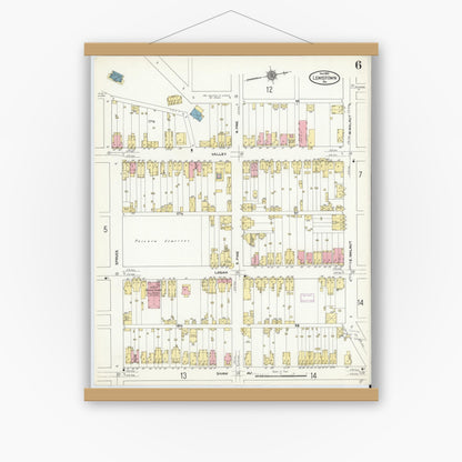 Old map wall art mockup — magnetic wood frame on white wall — Sanborn Fire Insurance Map from Lewistown, Mifflin County, Pennsylvania (1910), Sheet #0006