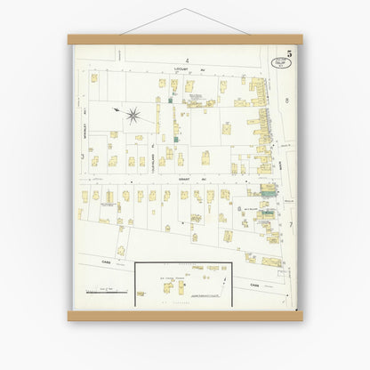 Old map wall art mockup — magnetic wood frame on white wall — Sanborn Fire Insurance Map from Islip, Suffolk County, New York (1909), Sheet #0005