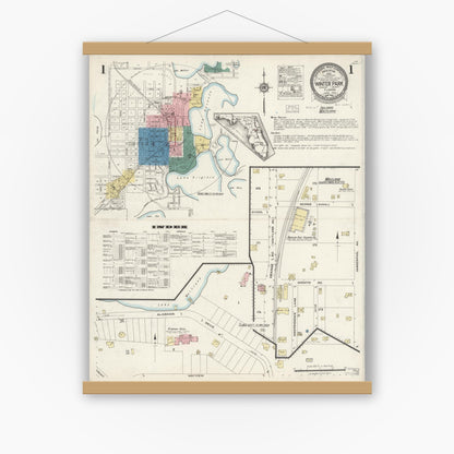 Old map wall art mockup — magnetic wood frame on white wall — Sanborn Fire Insurance Map from Winter Park, Orange County, Florida (1924) - Complete Map Set