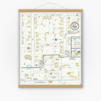 Old map wall art mockup — magnetic wood frame on white wall — Sanborn Fire Insurance Map from Ossian, Wells County, Indiana (1919) - Complete Map Set