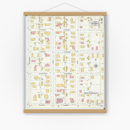 Old map wall art mockup — magnetic wood frame on white wall — Sanborn Fire Insurance Map from Mount Vernon, Knox County, Ohio (1903), Sheet #0003