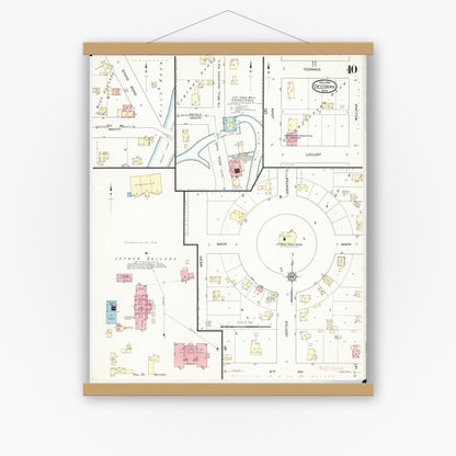 Old map wall art mockup — magnetic wood frame on white wall — Sanborn Fire Insurance Map from Decorah, Winneshiek County, Iowa (1914), Sheet #0010