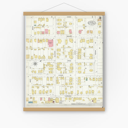 Old map wall art mockup — magnetic wood frame on white wall — Sanborn Fire Insurance Map from Scottdale, Westmoreland County, Pennsylvania (1903), Sheet #0003