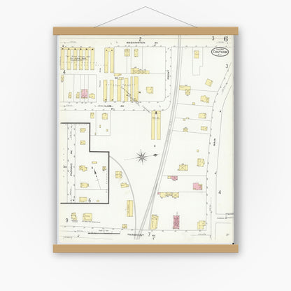 Old map wall art mockup — magnetic wood frame on white wall — Sanborn Fire Insurance Map from Chatham, Morris County, New Jersey (1909), Sheet #0006