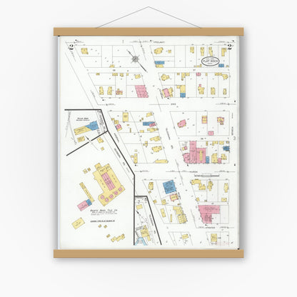 Old map wall art mockup — magnetic wood frame on white wall — Sanborn Fire Insurance Map from Flat Rock, Wayne County, Michigan (1929), Sheet #0002