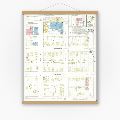 Old map wall art mockup — magnetic wood frame on white wall — Sanborn Fire Insurance Map from Waterloo, Black Hawk County, Iowa (1910), Sheet #0027