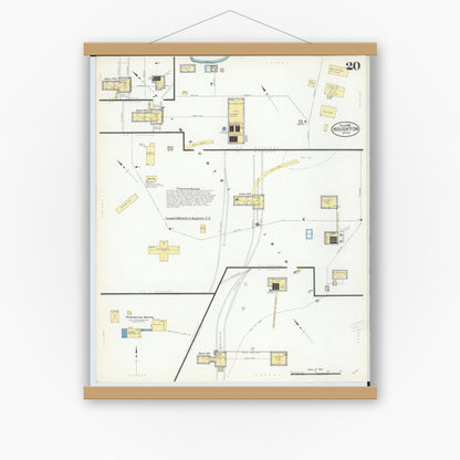 Old map wall art mockup — magnetic wood frame on white wall — Sanborn Fire Insurance Map from Houghton, Houghton County, Michigan (1908), Sheet #0020