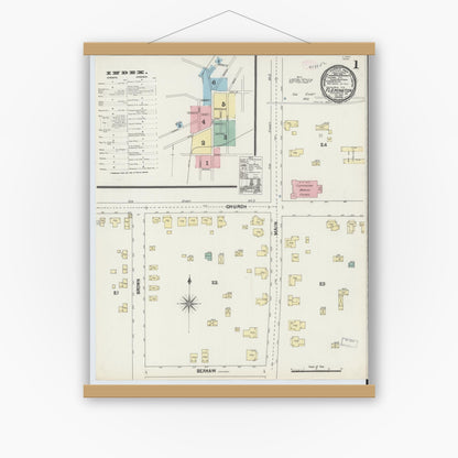 Old map wall art mockup — magnetic wood frame on white wall — Sanborn Fire Insurance Map from Flemington, Hunterdon County, New Jersey (1890) - Complete Map Set