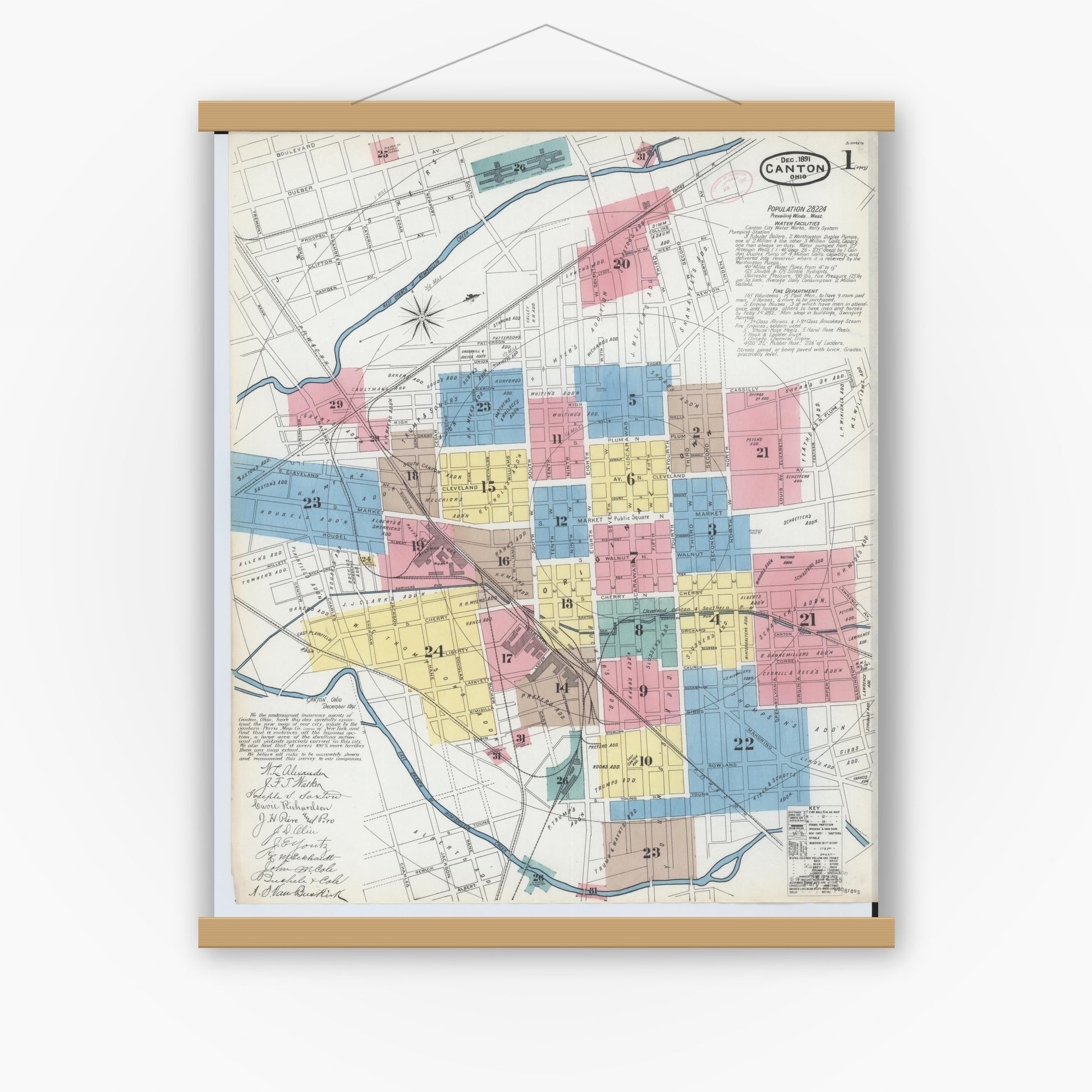 Old map wall art mockup — magnetic wood frame on white wall — Sanborn Fire Insurance Map from Canton, Stark County, Ohio (1891) - Complete Map Set