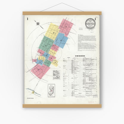 Old map wall art mockup — magnetic wood frame on white wall — Sanborn Fire Insurance Map from Moorestown, Burlington County, New Jersey (1923), Sheet #0001