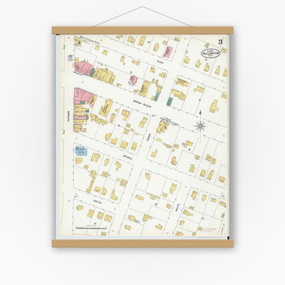 Old map wall art mockup — magnetic wood frame on white wall — Sanborn Fire Insurance Map from Williamston, Ingham County, Michigan (1899), Sheet #0003