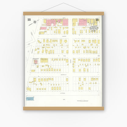 Old map wall art mockup — magnetic wood frame on white wall — Sanborn Fire Insurance Map from Goose Creek, Harris County, Texas (1931), Sheet #0018