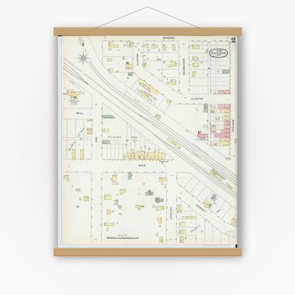 Old map wall art mockup — magnetic wood frame on white wall — Sanborn Fire Insurance Map from Durand, Shiawassee County, Michigan (1896), Sheet #0002