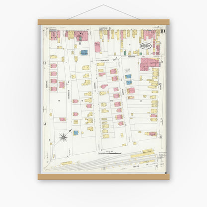 Old map wall art mockup — magnetic wood frame on white wall — Sanborn Fire Insurance Map from Woodbury, Gloucester County, New Jersey (1908), Sheet #0010