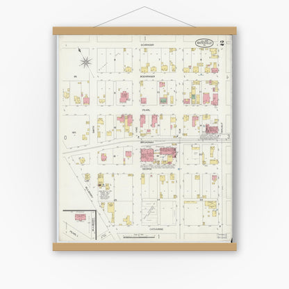 Old map wall art mockup — magnetic wood frame on white wall — Sanborn Fire Insurance Map from Batesville, Ripley County, Indiana (1899), Sheet #0002