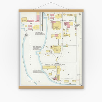 Old map wall art mockup — magnetic wood frame on white wall — Sanborn Fire Insurance Map from Passaic, Passaic County, New Jersey (1899), Sheet #0008