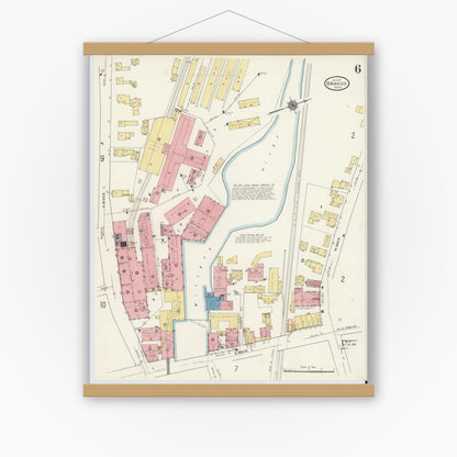 Old map wall art mockup — magnetic wood frame on white wall — Sanborn Fire Insurance Map from Orange, Franklin County, Massachusetts (1911), Sheet #0006
