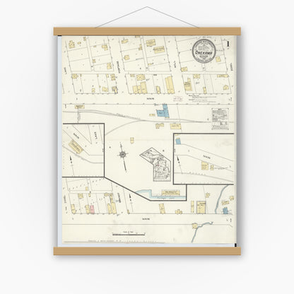 Old map wall art mockup — magnetic wood frame on white wall — Sanborn Fire Insurance Map from Onekama, Manistee County, Michigan (1914) - Complete Map Set