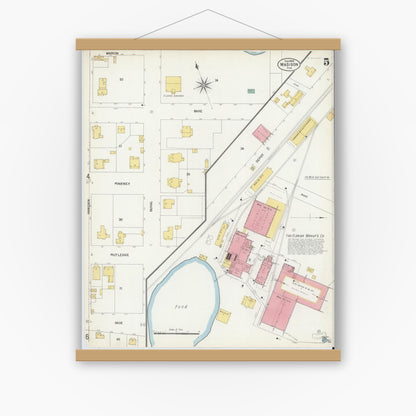 Old map wall art mockup — magnetic wood frame on white wall — Sanborn Fire Insurance Map from Madison, Madison County, Florida (1903), Sheet #0005