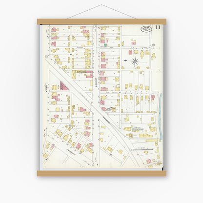 Old map wall art mockup — magnetic wood frame on white wall — Sanborn Fire Insurance Map from Tiffin, Seneca County, Ohio (1908), Sheet #0011