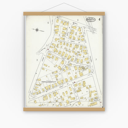 Old map wall art mockup — magnetic wood frame on white wall — Sanborn Fire Insurance Map from Swampscott, Essex County, Massachusetts (1920), Sheet #0004