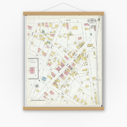 Old map wall art mockup — magnetic wood frame on white wall — Sanborn Fire Insurance Map from Yellow Springs, Greene County, Ohio (1901), Sheet #0002