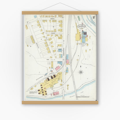 Old map wall art mockup — magnetic wood frame on white wall — Sanborn Fire Insurance Map from Duncannon, Perry County, Pennsylvania (1899), Sheet #0002