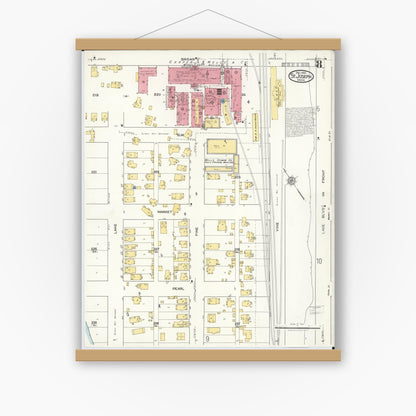 Old map wall art mockup — magnetic wood frame on white wall — Sanborn Fire Insurance Map from Saint Joseph, Berrien County, Michigan (1921), Sheet #0008