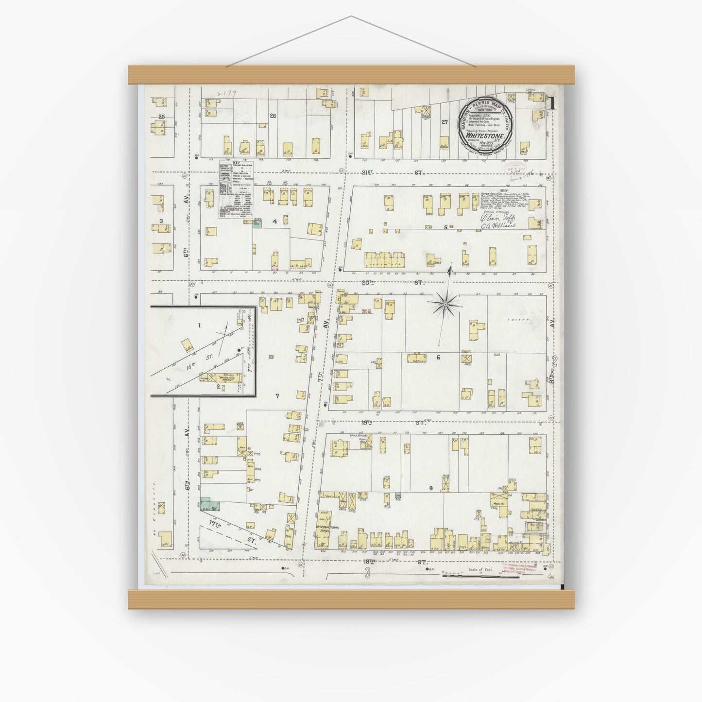 Old map wall art mockup — magnetic wood frame on white wall — Sanborn Fire Insurance Map from Whitestone, Queens County, New York (1895) - Complete Map Set