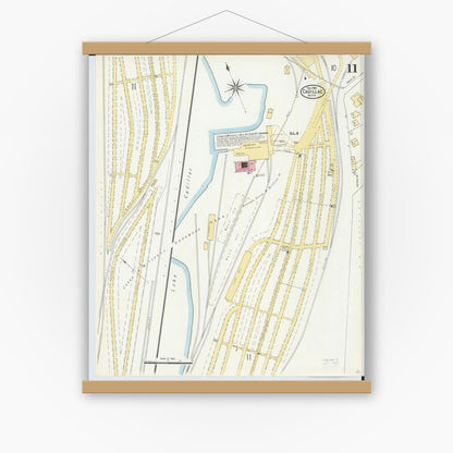 Old map wall art mockup — magnetic wood frame on white wall — Sanborn Fire Insurance Map from Cadillac, Wexford County, Michigan (1906), Sheet #0011