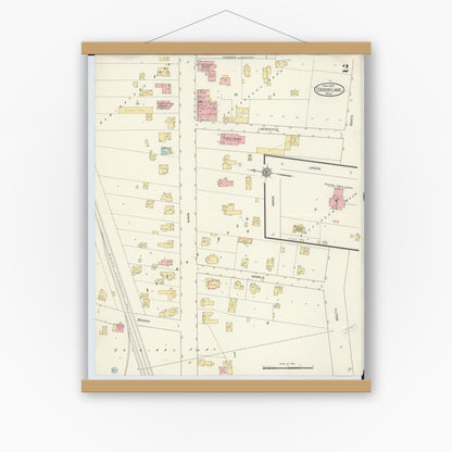 Old map wall art mockup — magnetic wood frame on white wall — Sanborn Fire Insurance Map from Grass Lake, Jackson County, Michigan (1913), Sheet #0002