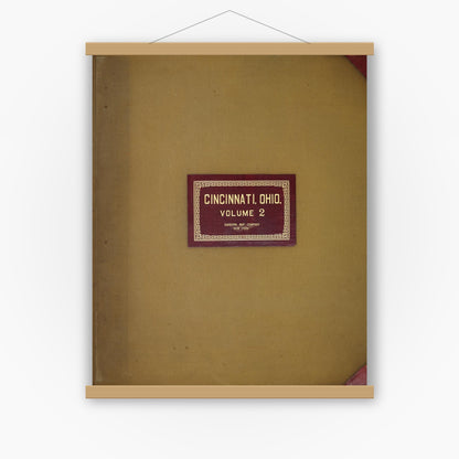 Old map wall art mockup — magnetic wood frame on white wall — Sanborn Fire Insurance Map from Cincinnati, Hamilton County, Ohio (1950), Sheet #0001