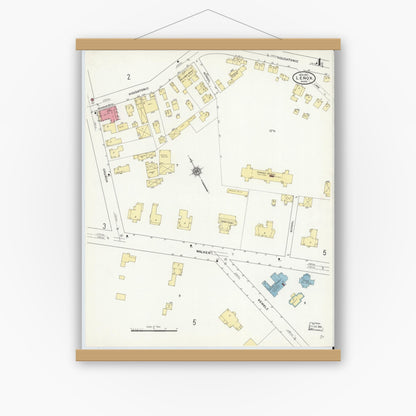 Old map wall art mockup — magnetic wood frame on white wall — Sanborn Fire Insurance Map from Lenox, Berkshire County, Massachusetts (1911), Sheet #0004