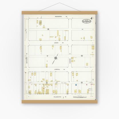 Old map wall art mockup — magnetic wood frame on white wall — Sanborn Fire Insurance Map from Egg Harbor City, Atlantic County, New Jersey (1917), Sheet #0004