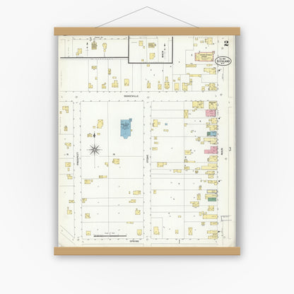 Old map wall art mockup — magnetic wood frame on white wall — Sanborn Fire Insurance Map from Highland, Iowa County, Wisconsin (1908), Sheet #0002