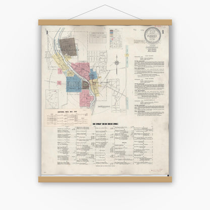 Old map wall art mockup — magnetic wood frame on white wall — Sanborn Fire Insurance Map from Dundee, Kane County, Illinois (1940), Sheet #0001