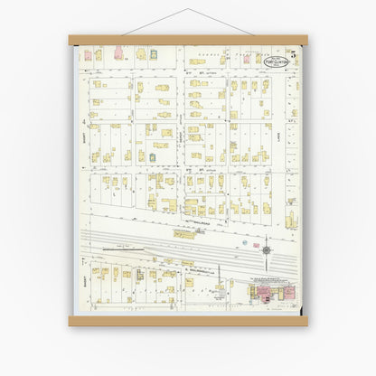 Old map wall art mockup — magnetic wood frame on white wall — Sanborn Fire Insurance Map from Port Clinton, Ottawa County, Ohio (1910), Sheet #0005