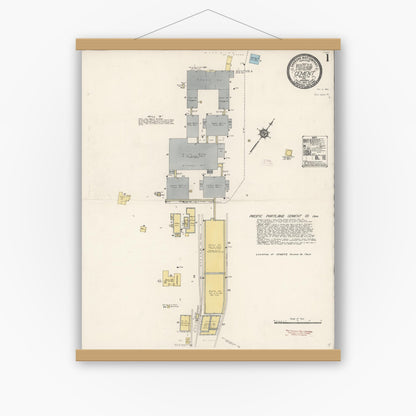 Old map wall art mockup — magnetic wood frame on white wall — Sanborn Fire Insurance Map from Cement, Solano County, California (1912), Sheet #0001