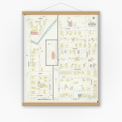 Old map wall art mockup — magnetic wood frame on white wall — Sanborn Fire Insurance Map from Mount Vernon, Knox County, Ohio (1907), Sheet #0006