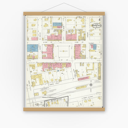 Old map wall art mockup — magnetic wood frame on white wall — Sanborn Fire Insurance Map from Mountain Grove, Wright County, Missouri (1915), Sheet #0004