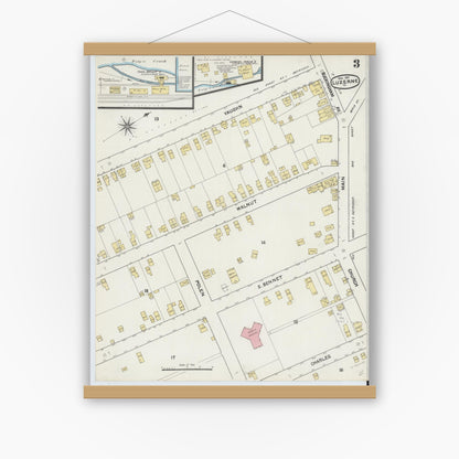 Old map wall art mockup — magnetic wood frame on white wall — Sanborn Fire Insurance Map from Luzerne, Luzerne County, Pennsylvania (1891), Sheet #0003